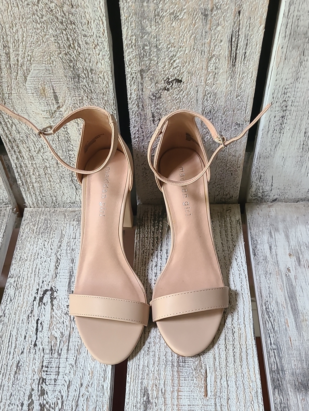 Madden Girl Nude Ankle-Strap Block Heels